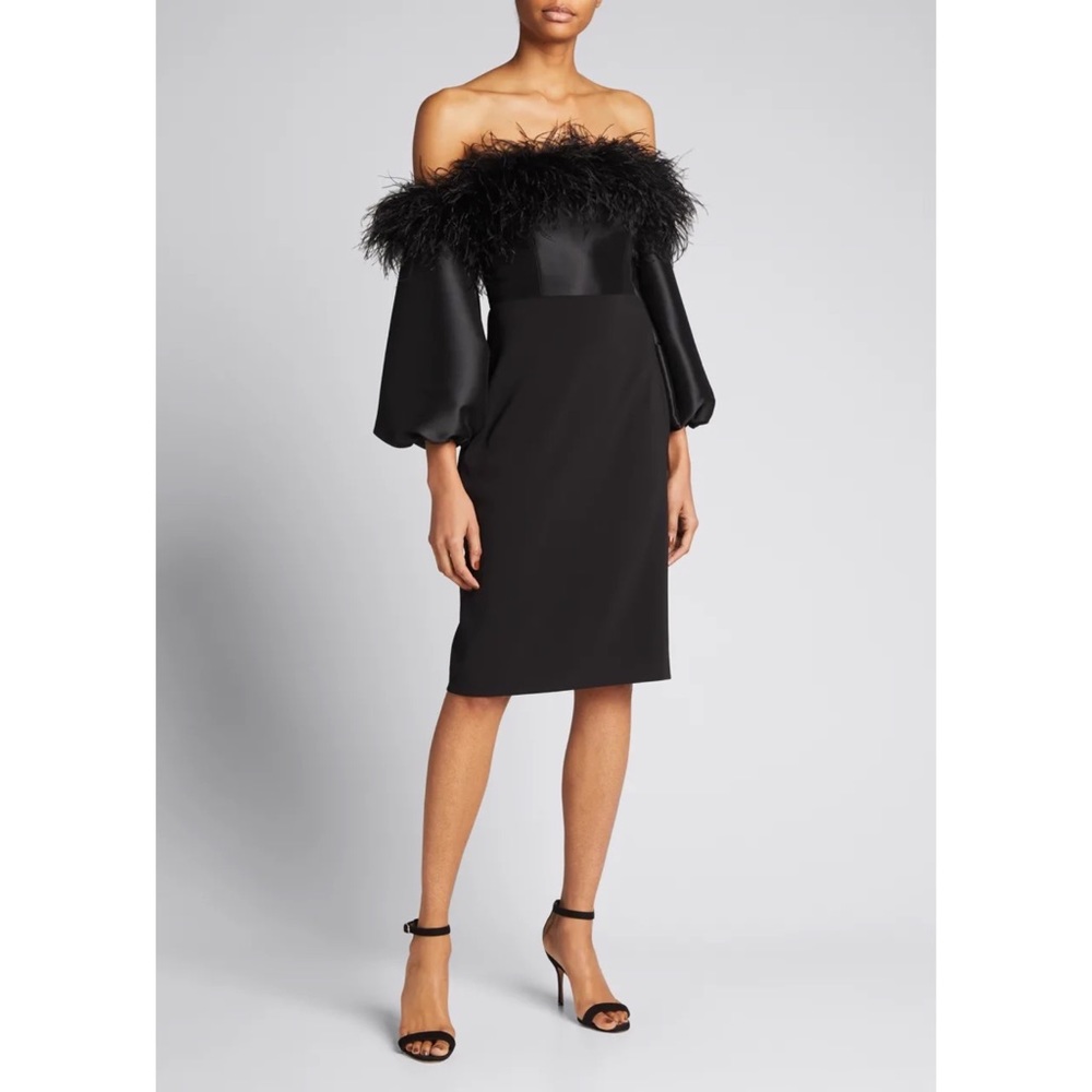 Badgley Mischka Black Feather Cocktail Dress